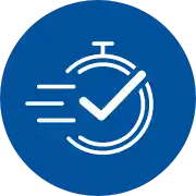 Bảng đồng hồ tốc độ với biểu tượng kiểm tra màu trắng trên nền xanh dương.